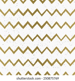 Hand drawn style chevron seamless pattern. Vintage zig zag repeat pattern in golden and white.
