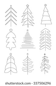 Hand drawn style Christmas Trees. Vector Illustration Set