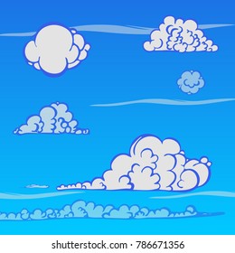 Hand drawn style clouds. Blue sky illustration. 