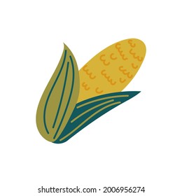 hand drawn style Corn. Colorful design element isolated on white. Vector illustration