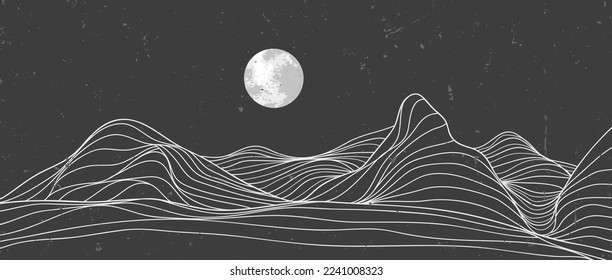 Hand drawn style of creative minimalist modern line art print. Abstract mountain contemporary aesthetic backgrounds landscapes. with mountain, skyline, wave. vector illustrations