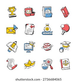 Hand drawn style doodle icon of school and education, trendy modern vectors