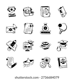 Hand drawn style doodle icon of school and education, trendy modern vectors