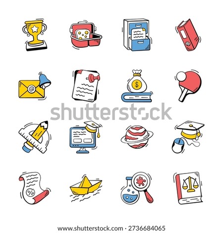 Hand drawn style doodle icon of school and education, trendy modern vectors