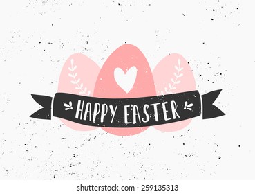 Hand drawn style easter eggs and banner greeting card template.