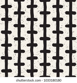 Hand drawn style ethnic seamless pattern. Abstract grungy geometric background in black and white.