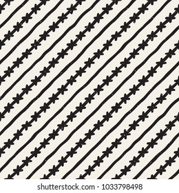 Hand drawn style ethnic seamless pattern. Abstract grungy geometric background in black and white.