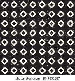 Hand drawn style ethnic seamless pattern. Abstract grungy geometric shapes background in black and white.