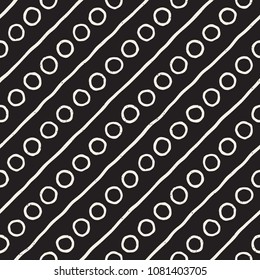 Hand drawn style ethnic seamless pattern. Abstract grungy geometric shapes background in black and white.