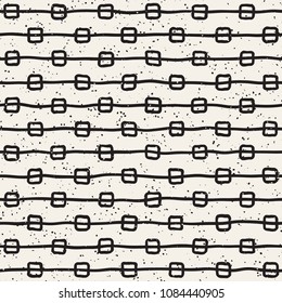 Hand drawn style ethnic seamless pattern. Abstract grungy geometric shapes background in black and white.