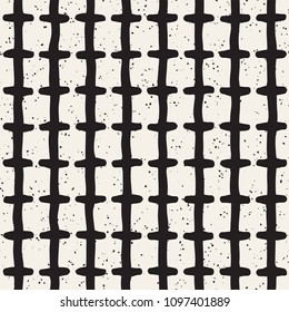 Hand drawn style ethnic seamless pattern. Abstract grungy geometric shapes background in black and white.