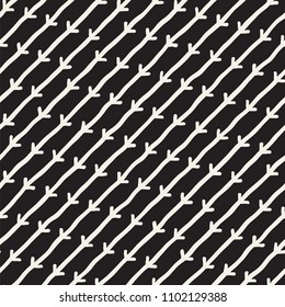 Hand drawn style ethnic seamless pattern. Abstract grungy geometric shapes background in black and white.