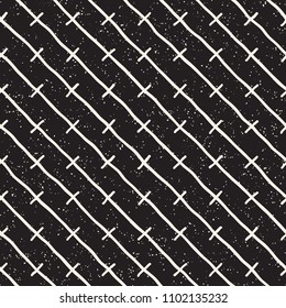 Hand drawn style ethnic seamless pattern. Abstract grungy geometric shapes background in black and white.