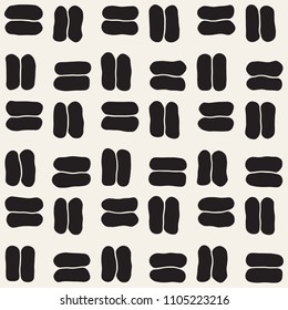 Hand drawn style ethnic seamless pattern. Abstract grungy geometric shapes background in black and white.