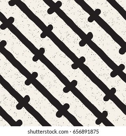 Hand drawn style ethnic seamless pattern. Abstract geometric tiling background in black and white. Vector vintage freehand doodle texture.