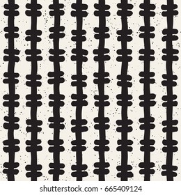 Hand drawn style ethnic seamless pattern. Abstract geometric tiling background in black and white. Vector vintage freehand doodle texture.