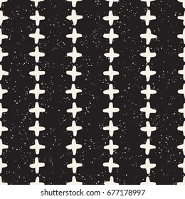 Hand drawn style ethnic seamless pattern. Abstract geometric tiling background in black and white. Vector vintage freehand doodle texture.