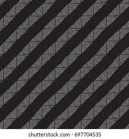 Hand drawn style ethnic seamless pattern. Abstract geometric lines tiling background in black and white.