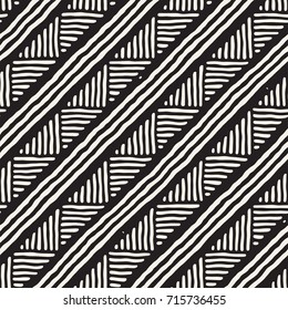 Hand drawn style ethnic seamless pattern. Abstract geometric lines background in black and white.