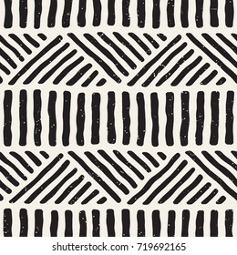Hand drawn style ethnic seamless pattern. Abstract geometric tiling background in black and white.