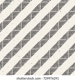 Hand drawn style ethnic seamless pattern. Abstract geometric tiling background in black and white.