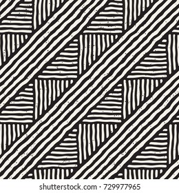 Hand drawn style ethnic seamless pattern. Abstract geometric tiling background in black and white.