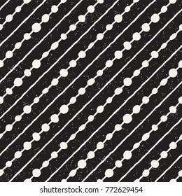 Hand drawn style ethnic seamless pattern. Abstract geometric shapes background in black and white.
