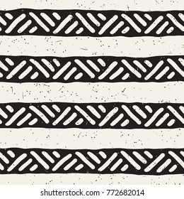 Hand drawn style ethnic seamless pattern. Abstract geometric lines tiling background in black and white.