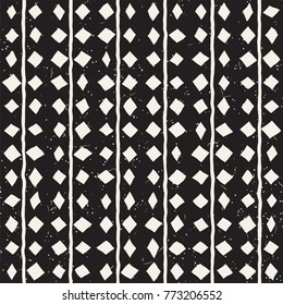 Hand drawn style ethnic seamless pattern. Abstract geometric shapes background in black and white.