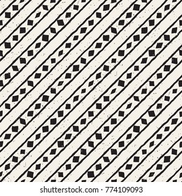 Hand drawn style ethnic seamless pattern. Abstract geometric shapes background in black and white.
