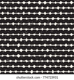 Hand drawn style ethnic seamless pattern. Abstract geometric shapes background in black and white.