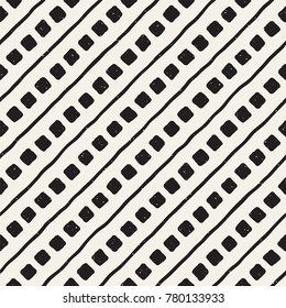 Hand drawn style ethnic seamless pattern. Abstract grungy geometric shapes background in black and white.