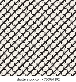 Hand drawn style ethnic seamless pattern. Abstract grungy geometric shapes background in black and white.