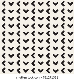 Hand drawn style ethnic seamless pattern. Abstract grungy geometric shapes background in black and white.
