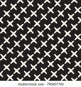Hand drawn style ethnic seamless pattern. Abstract grungy geometric shapes background in black and white.