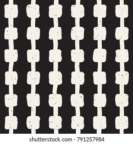 Hand drawn style ethnic seamless pattern. Abstract grungy geometric shapes background in black and white.