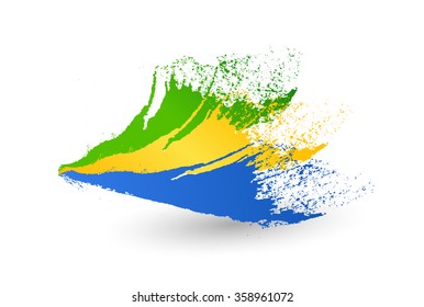 Hand drawn style flag of Gabon.Brush painted illustration with a grunge effect.
