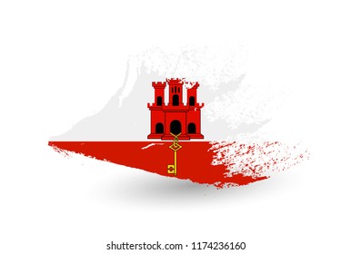 Hand drawn style flag of Gibraltar. Brush painted illustration with a grunge effect.