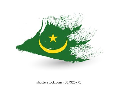 Hand drawn style flag of Mauritania. Brush painted illustration with a grunge effect.