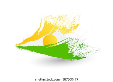 Hand drawn style flag of Niger.Brush painted illustration with a grunge effect.