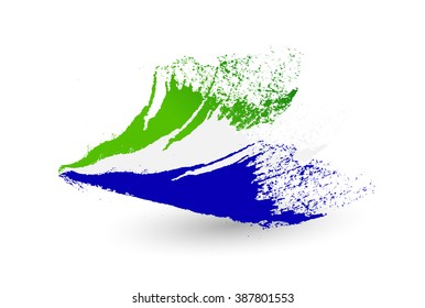 Hand drawn style flag of Sierra Leone.Brush painted illustration with a grunge effect.