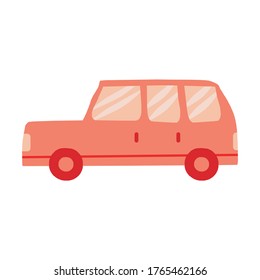 Hand drawn style flat isolated car cartoon illustration with red wheels.