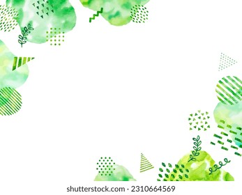 Hand drawn style frame of green plant with various abstract patterns