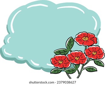  Hand drawn style frame illustration of red camellia