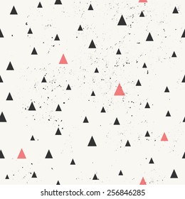 Hand drawn style geometric seamless pattern. Vintage abstract repeat pattern in black and pastel coral red.