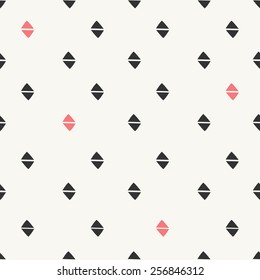 Hand drawn style geometric seamless pattern. Vintage abstract repeat pattern in black and pastel coral red.