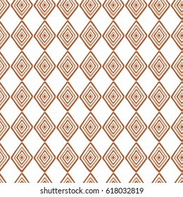 Hand drawn style geometric seamless pattern in coffee brown colors. Vintage abstract repeat pattern made from rhombus