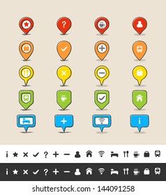 Hand Drawn Style GPS Pin And Map Icon Set