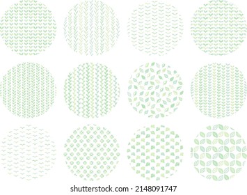 Hand drawn style green plant pattern circular frame set