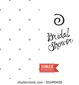 Hand drawn style greeting card for outdoor celebrations or wedding, inspired by eco forest symbolism. Seamless pattern with on one side. On another inscription: bridal shower. Vector template.